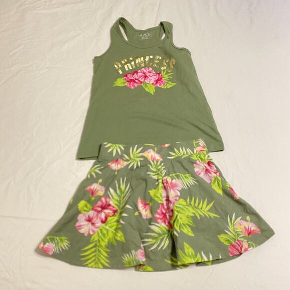 The Children's Place Other - The Children’s Place - Girls Green Floral Tanktop + Skirt Pair Size 7/8